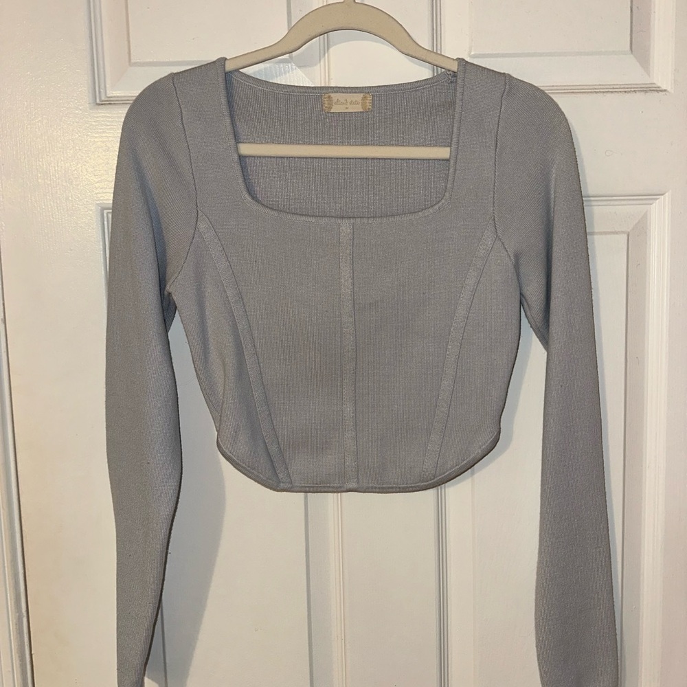 Altar'd State Gray Fitted Long Sleeve Crop Bodysuit